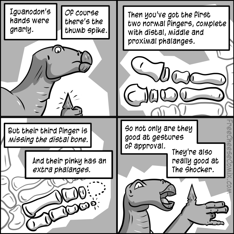 Iguanodon hands look like their doing a crude gesture. That's it that's the joke.